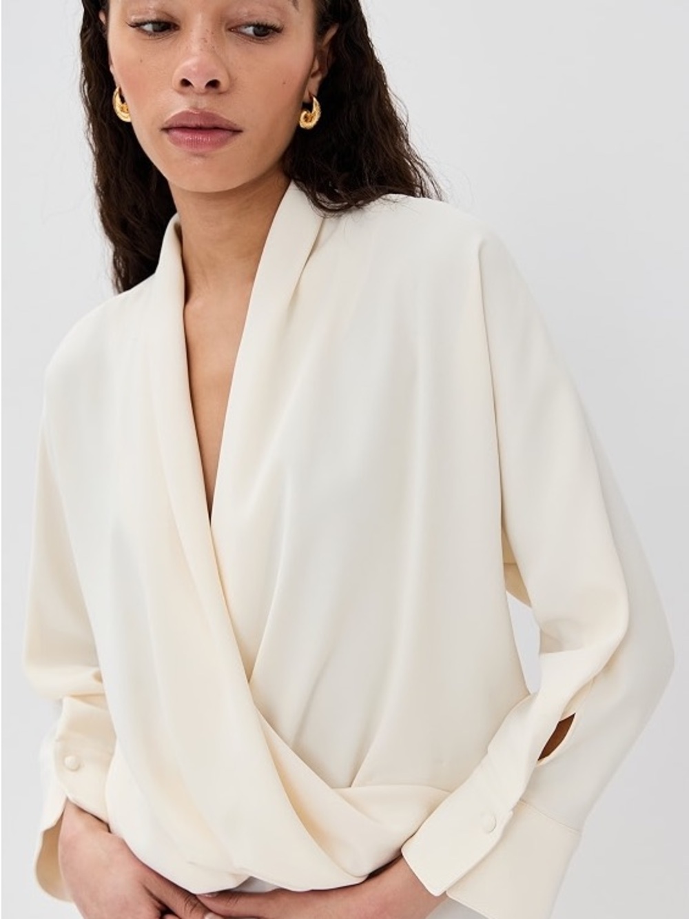NWT Figue Fallon Draped Wrap Blouse in Cream - M